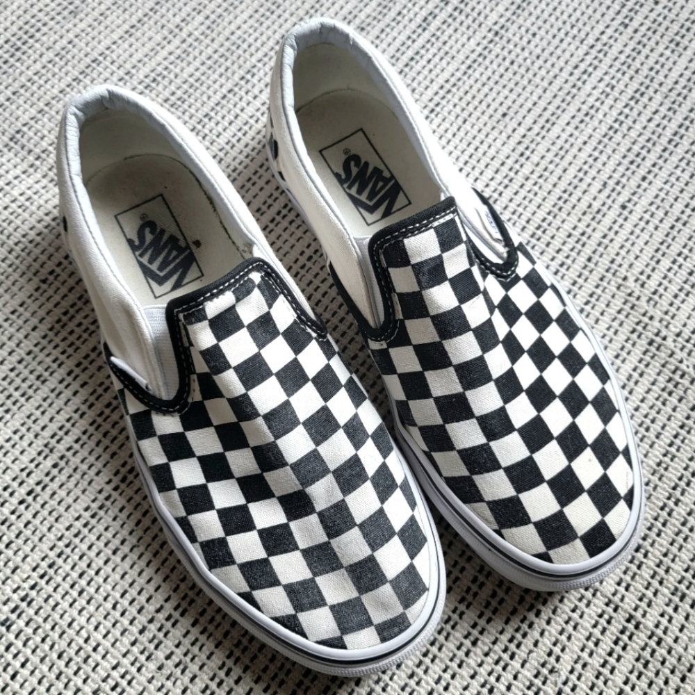 Vans Black and White Checkered Slip On Shoes